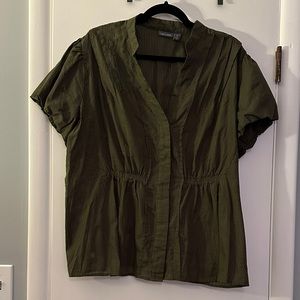 Apt. 9 Olive Green Short Sleeve Blouse with Floral Embroidered Details